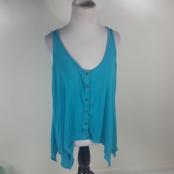 Y2K 2000’s Turquoise Bebe Loose asymmetrical Flowy Tank Top Small / Medium - Picture 3 of 6